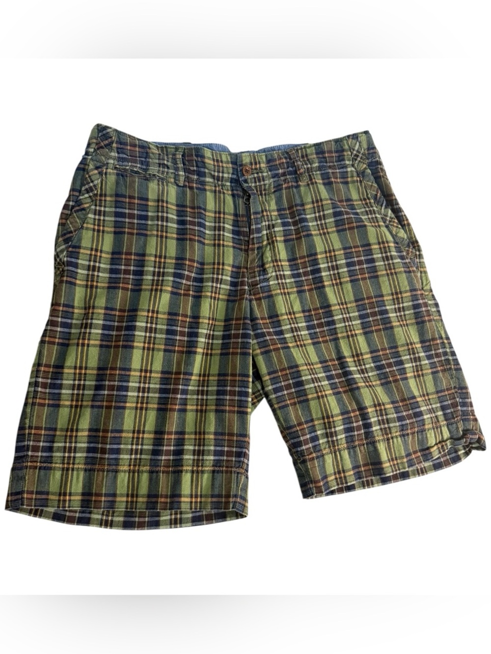 Vintage Polo Ralph Lauren Madras Plaid Shorts Men’s 34 Green Flat Front Chino